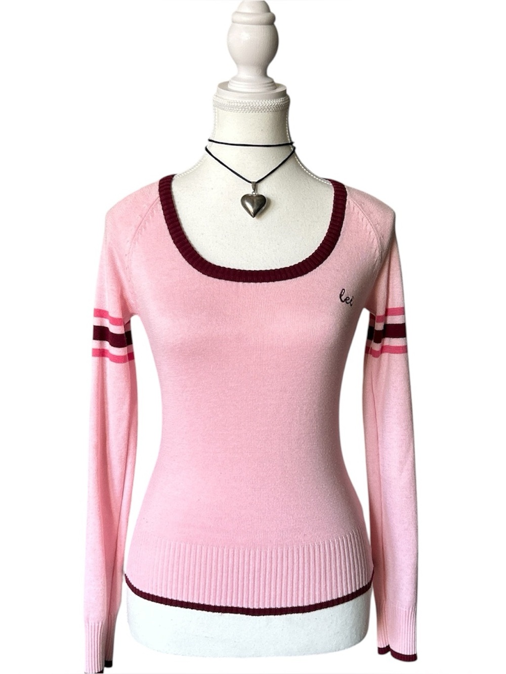 Y2K “Lei” Pink and Red Stripe Knit Long Sleeve Sweater Top